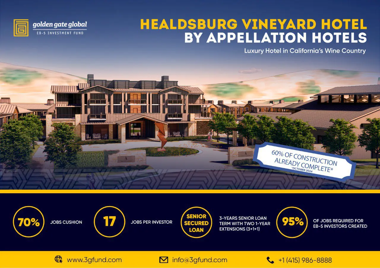 Golden Gate Global anuncia novo projeto EB-5: Healdsburg Vineyard Hotel